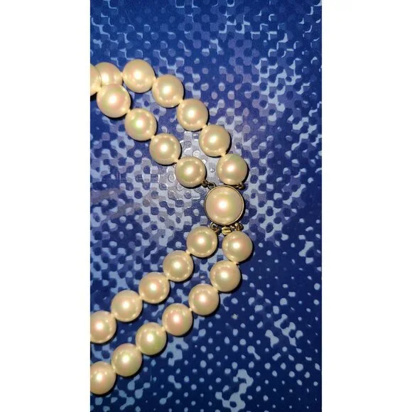 Vintage Majorica Double Strand Faux Pearl Choker 16 Large Iridescent Pearls
